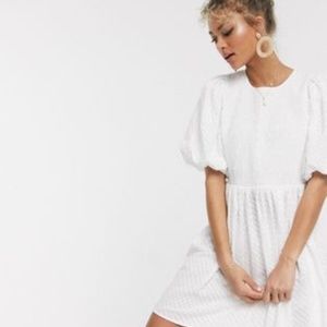 ASOS shirred mini smock dress with puff sleeves
